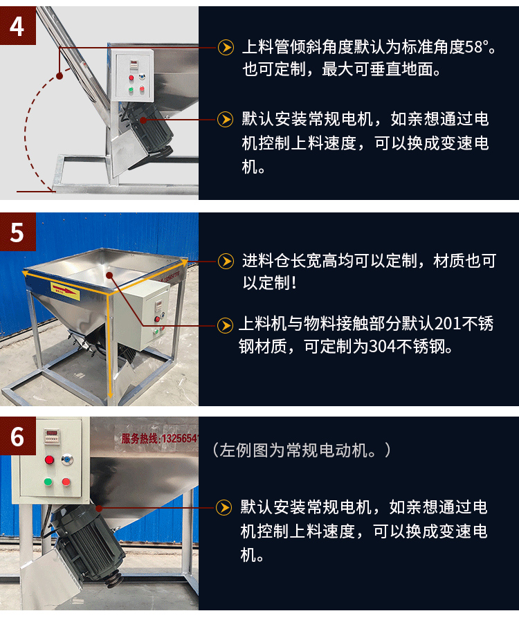 不銹鋼螺旋輸送采用304/316L不銹鋼材質，使用變電機，可滿足客戶的多樣化需求